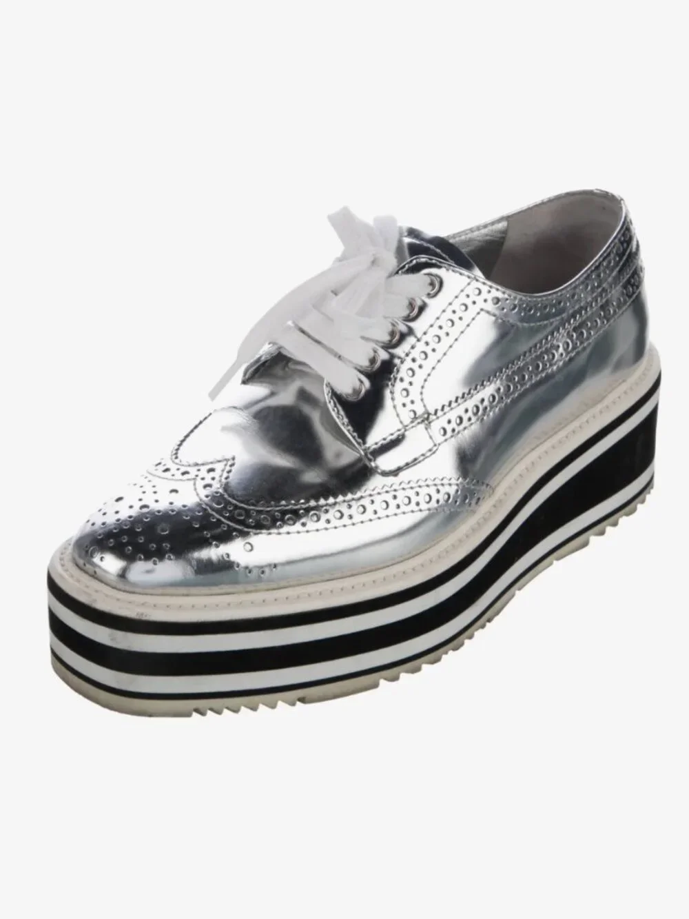 Metallic Silver Leather Square-Toe Platform